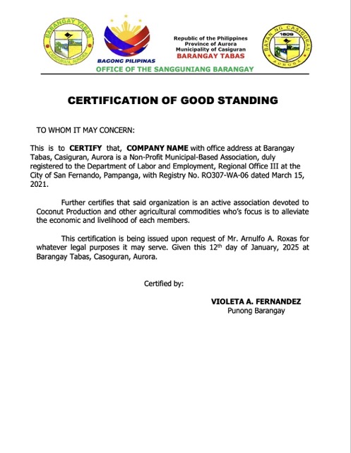 Philippines certification of good standing Word and PDF template, version 4